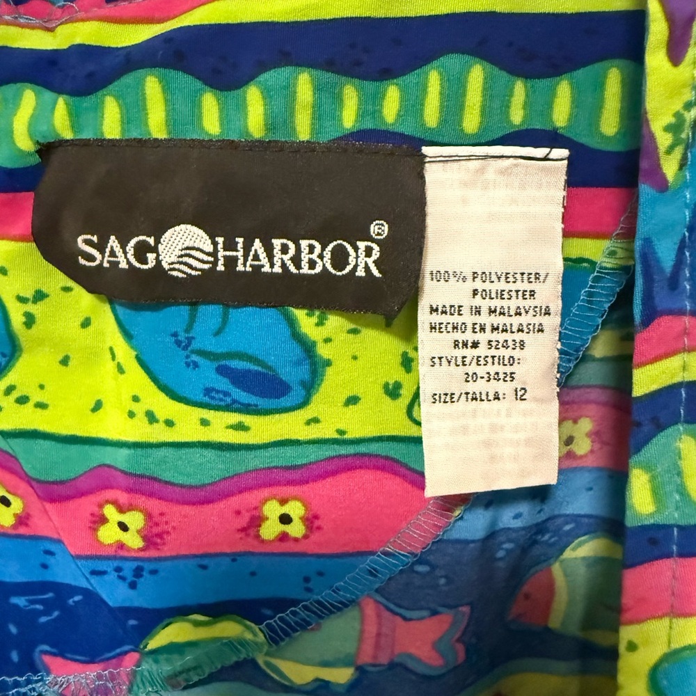 Sag Harbor Blue and Green Patterned Midi sleeveless Dress women’s 12 - Picture 4 of 5